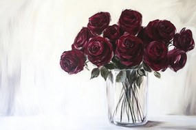 Vászonkép Canvas Dekoráció Váza Virágok Rózsák Bordó Csokor 120x80