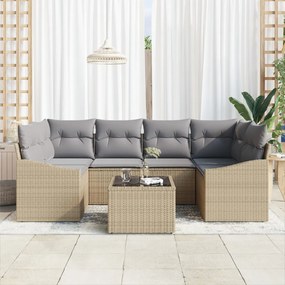7 részes kerti étkező szett párnákkal bézs poli rattan