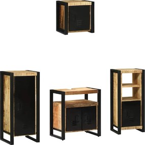 vidaXL Fürdőszoba bútor szett 4 pcs Barna és fekete Tömör Mangófát