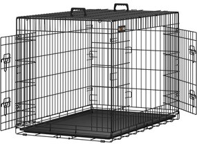 Kutyaketrec, kutyabox két ajtóval, fekete 107x70x77cm