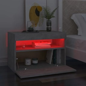 Betonszürke éjjeliszekrény LED-lámpákkal 60 x 35 x 40 cm