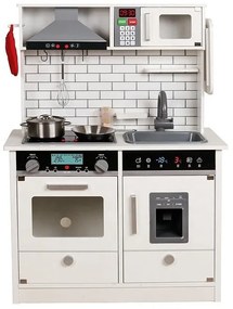 ProCart® gyerek fakonyha, kivilágított, hanghatások, 4 tartozékkal, vintage kivitelben, 66x97.5x30 cm, fehér