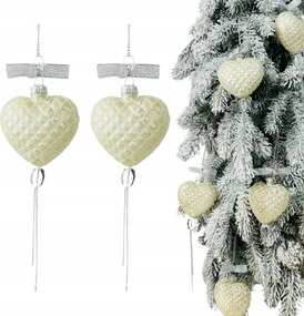 Krémes Üveg Karácsonyfa Dísz Szívek Láncokkal Szett 2 Db 22C