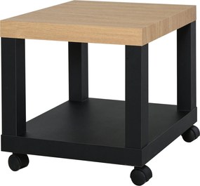 HOMCOM Görgős Oldalsó Asztal Nyitott Polccal - Végasztal Kanapéhoz, Nappaliba és Hálószobába 40x40x40 cm Fekete és Természetes | Aosom