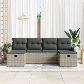 6 darabos kert kanapészett párnákkal világosszürke poli rattan, 2 személyes kert kanapé párnákkal világosszürke poli rattan