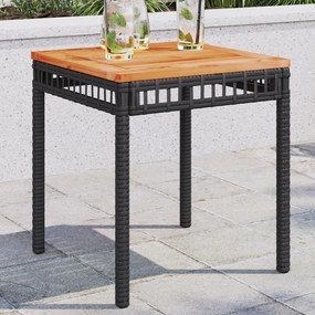 fekete polyrattan és akácfa kerti asztal 38 x 38 x 42 cm