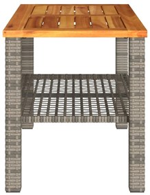 szürke polyrattan és akácfa kerti asztal 70 x 38 x 42 cm