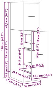 betonszürke szerelt fa patikaszekrény 30 x 41 x 118 cm