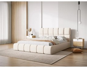 Krémszínű kárpitozott ágyneműtartós franciaágy ágyráccsal 200x200 cm Bellis – Micadoni Home