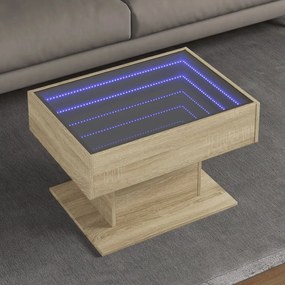 Sonoma tölgy szerelt fa dohányzóasztal LED-del 70 x 50 x 45 cm