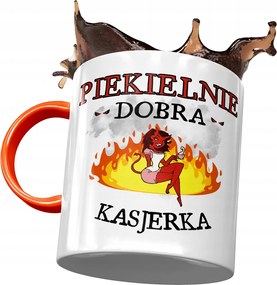 Narancssárga bögre a pénztárosnak Pokolian jó, fényképes nyomattal