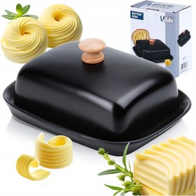 Fekete Kerámia Vajtartó Fedéllel Vajtartó Vilde 16x12,5 cm