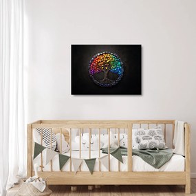 Üveg kép – Fa színes szívekkel (70x50 cm)