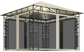 krémszínű pavilon szúnyoghálóval/LED fényfüzérrel 3x3x2,73 m