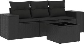 vidaXL 4 részes fekete polyrattan kerti ülőgarnitúra párnákkal