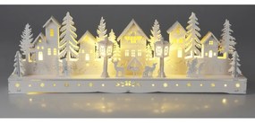 Karácsonyi világító falu, 15 LED, 45 x 5,8 x 15cm, fehér, fa