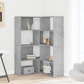4 szintes betonszürke szerelt fa sarokkönyvespolc 85x85x140 cm
