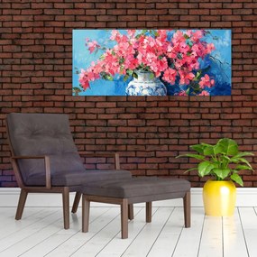 Kép - Váza rózsaszín virágokkal (120x50 cm)