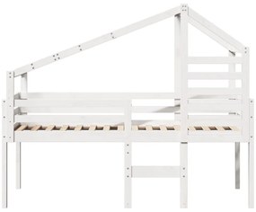 fehér tömör fenyőfa magasított ágy tetővel 90 x 190 cm