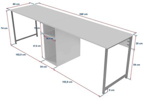 Íróasztal Twin Study Desk - Atlantic Pine, Fekete