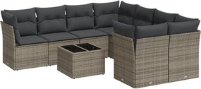 vidaXL 9 részes szürke polyrattan kerti ülőgarnitúra párnákkal
