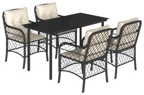 vidaXL 5 részes fekete polyrattan kerti étkezőgarnitúra párnákkal