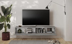 SNAKE TV állvány/fali szekrény, egy felnyíló ajtóval, betonhatású laminált tettel és szürke, díszített mintázatú előlapokkal
