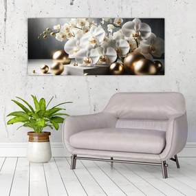 Kép - Orchidea és aranygolyók (120x50 cm)