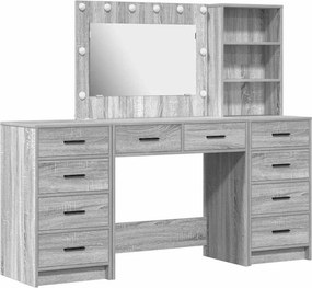 vidaXL Öltözködőasztal tükör lámpákkal 3 pcs Szürke Sonoma Faanyag