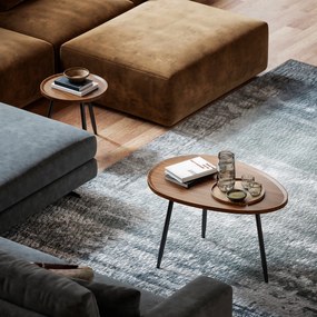 HOMCOM 2 db Összecsukható Oldalsó Asztal Modern Stílusú Fém Kerettel, 80x55x49 cm és Ø40x39 cm Fa Hatású és Fekete | Aosom