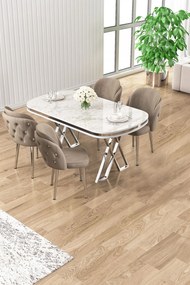 Zae étkezőgarnitúra, fehér márvány-króm, 168 cm – TR240CHR3070