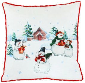 Pillow with filling Snowmen, white, 45 x 45 cm