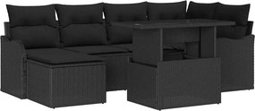vidaXL Kerti Kanapé Szett párnával 7 pcs Fekete Poli rattan