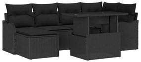 vidaXL Kerti Kanapé Szett párnával 7 pcs Fekete Poli rattan