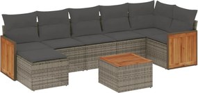 vidaXL 8 részes szürke polyrattan kerti ülőgarnitúra párnákkal