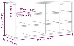 Cipősszekrény polcokkal Régi fa 103 x 30 x 51 cm Faanyag