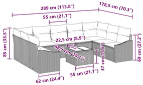 10 darabos kerti kanapé szett párnákkal bézs poli rattannal