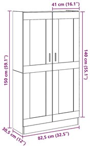 kézműves tölgy színű szerelt fa magasszekrény 82,5x30,5x150 cm