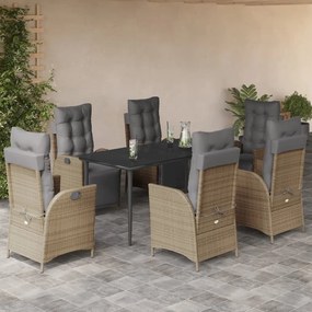 7 részes vegyes bézs polyrattan kerti étkezőgarnitúra párnákkal