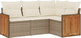 vidaXL 4 részes bézs polyrattan kerti ülőgarnitúra párnákkal