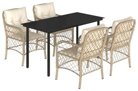 vidaXL 5 részes bézs polyrattan kerti étkezőgarnitúra párnákkal