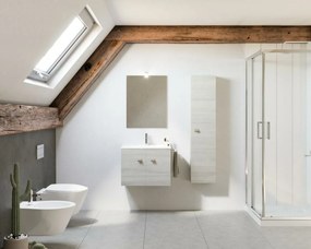 Zaffiro 60cm-es két ajtós fürdőszobaszekrény szürke tölgy + mosdó