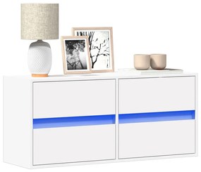 fehér falra szerelhető TV-szekrény LED-lámpákkal 100x31x45 cm