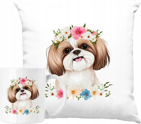 Bögre Szett Párna Virágos Kutya Akvarell Ötlet Ajándék