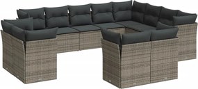 vidaXL 12 részes szürke polyrattan kerti ülőgarnitúra párnákkal