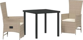 vidaXL Kert étkező szett párnával 3 pcs Bézs polirattan