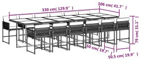 13 részes fekete polyrattan kerti ülőgarnitúra párnákkal