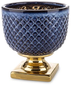 Kaspó kerámia kék, arany 16,5x15,5x15,5cm
