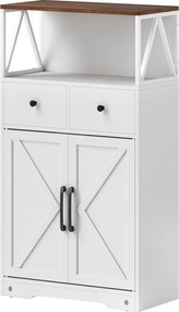 HOMCOM Nappali Szekrény Többcélú Konyhai Szekrény Polcokkal és Fiókokkal, 60x31x108 cm, Fehér | Aosom