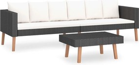 vidaXL 2 részes fekete polyrattan kerti ülőgarnitúra párnákkal